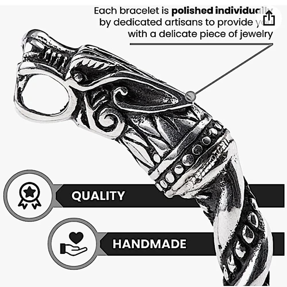 STERLING SILVER VIKING WOLF BRACELET SILVER ARM BAND CUFF BANGLE